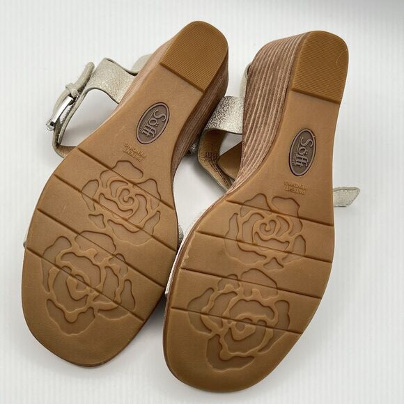 Metallic Gold Leather Comfort Sandals Sofft Garin Wedge Day to Night Sz 6.5 M - Picture 10 of 13